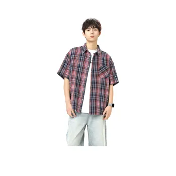 BENATRY Shirt Unisex Red And Blue Plaid
