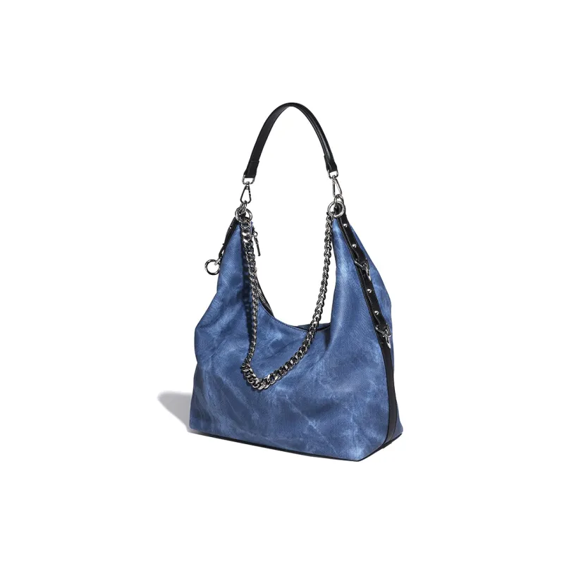 Vigno Synthetic Leather Tote Shoulder Armpit Bag Women's Blue/Dark Blue-11