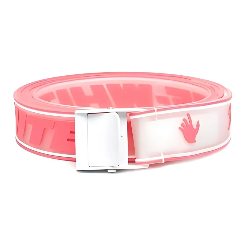 OFF-WHITE Badge Ring Buckle Leather Belts Women's Pink Width 3.5CM-0