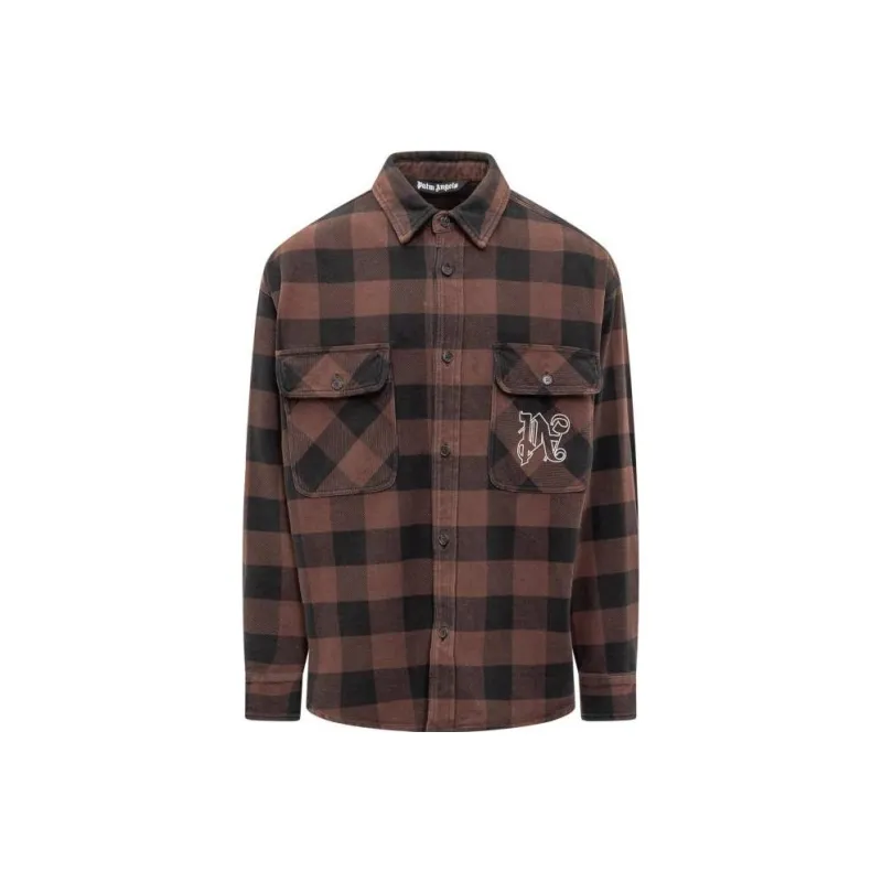PALM ANGELS Pa Monogram Embroidered Checked Shirt-0