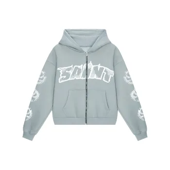 RESERFF Heavyweight Washed Velvet Hooded Sweatshirt Men's American Zipper Cardigan Winter Unisex Mist Gray