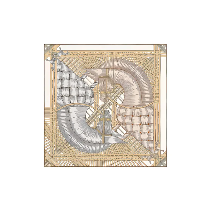 HERMES Silk Silk Scarf Women's Gold/Silver-0