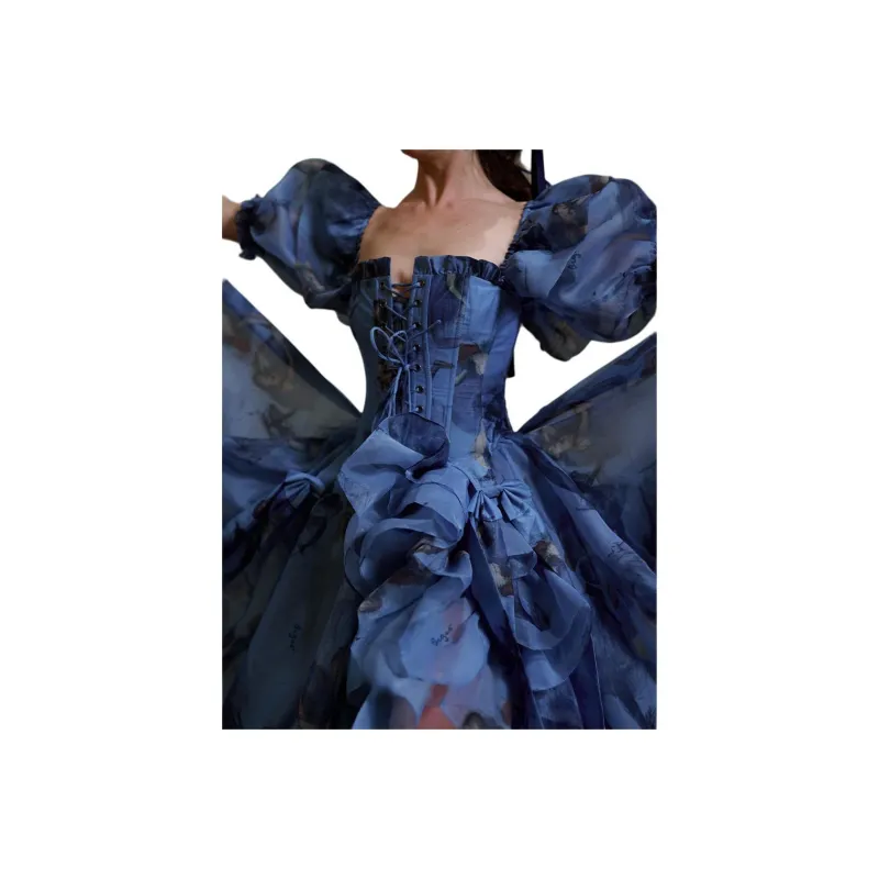 Selkie Collection Strapless Top Women's DEGAS BLUE With Blue Background And Degas Dance, Girlish Outline Print-1