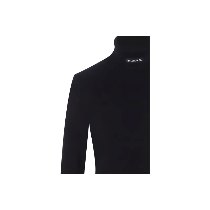 Balenciaga Women'ss Logo Patch Stretch Knit Turtleneck Sweater Black-4