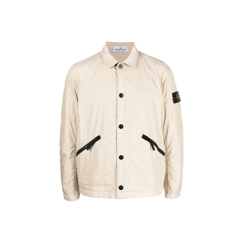 STONE ISLAND Logo Patch Button Up Overshirt Jacket-0