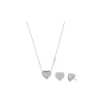 MICHAEL KORS Precious Metal-Plated Sterling Silver Pavé Heart Necklace And Earrings Gift Set
