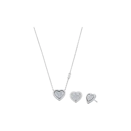MICHAEL KORS Precious Metal-Plated Sterling Silver Pavé Heart Necklace And Earrings Gift Set