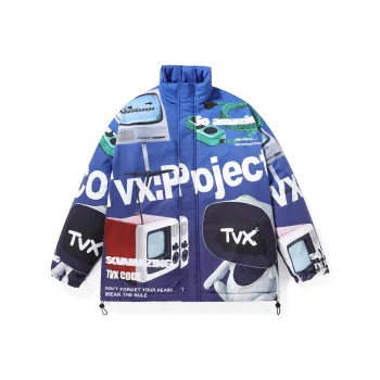 TVX Letter Cartoon Stand Collar Loose Fit Puffer Jacket Unisex