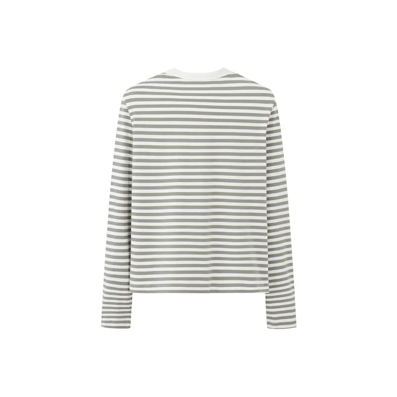 EVISTUB Regular T Shirt Women's Gray White Stripes-1
