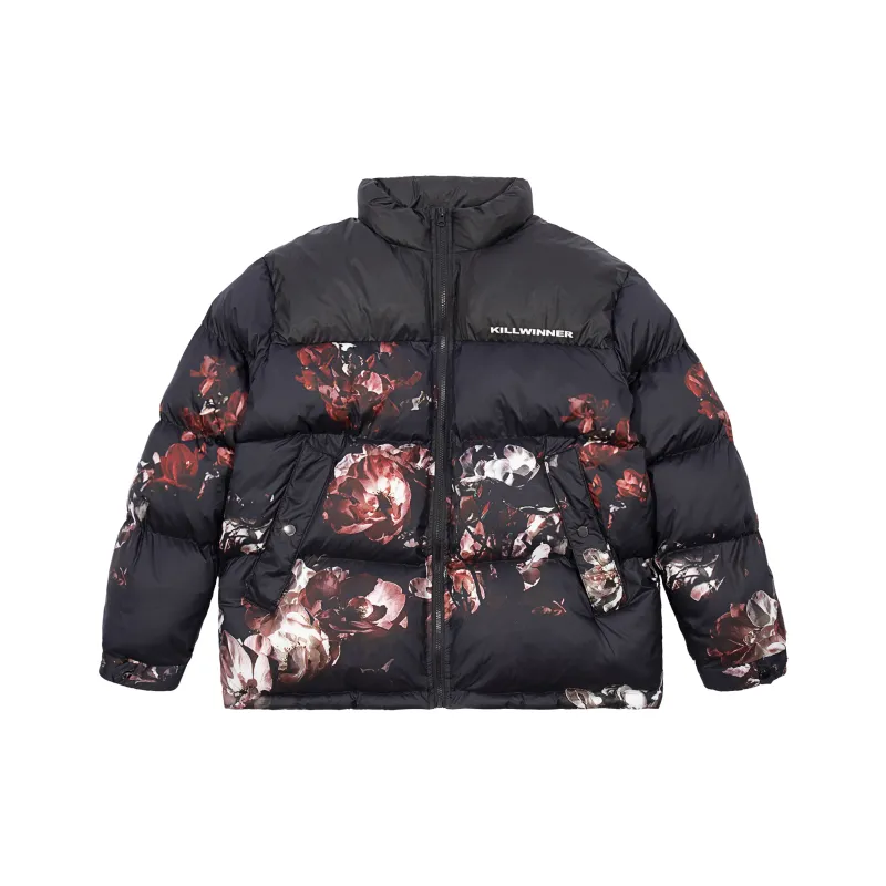 KILLWINNER Letter Stand Collar Loose Fit Thickened Puffer Jacket Unisex Black-0
