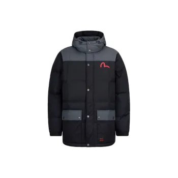 EVISU Letter Geometric Pattern Hooded Down Jacket Men's Black