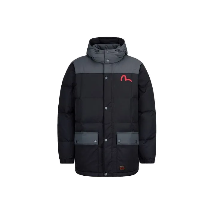 EVISU Letter Geometric Pattern Hooded Down Jacket Men's Black-0