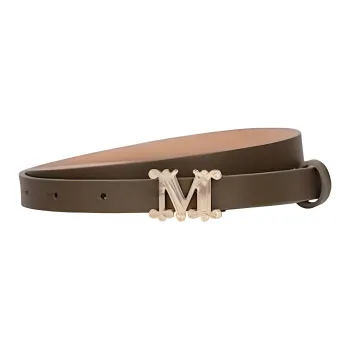 MaxMara Logo Buckle Smooth Buckle Leather Belts Women's Brown Width: 1.5cm