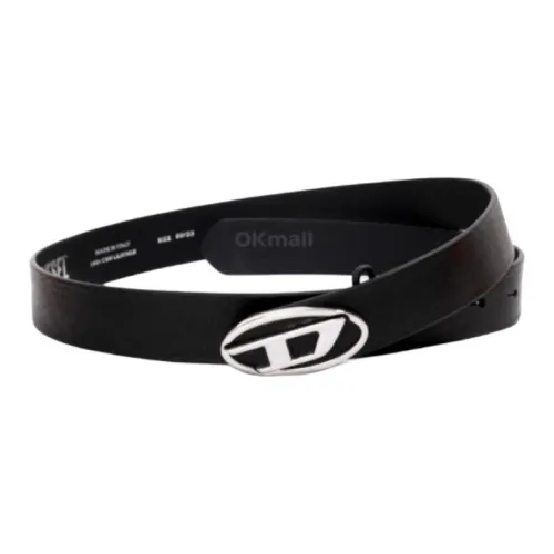 DIESEL Cow Leather, Metal, Metal Leather Belts Men's Black Width 3CM