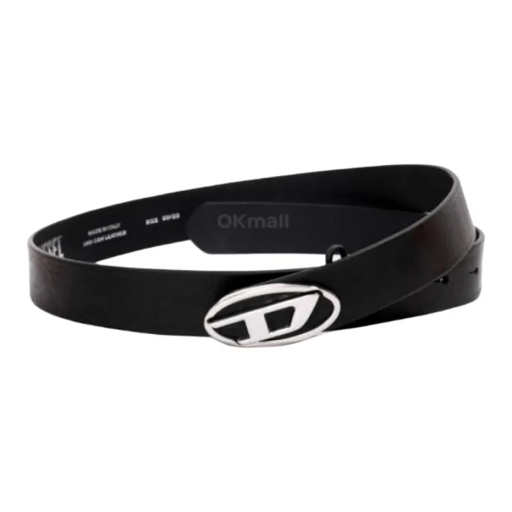 DIESEL Cow Leather, Metal, Metal Leather Belts Men's Black Width 3CM-0