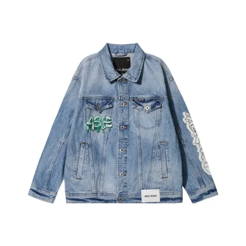ABLE JEANS 워시드 라이트 인디고 남녀공용 데님 자켓