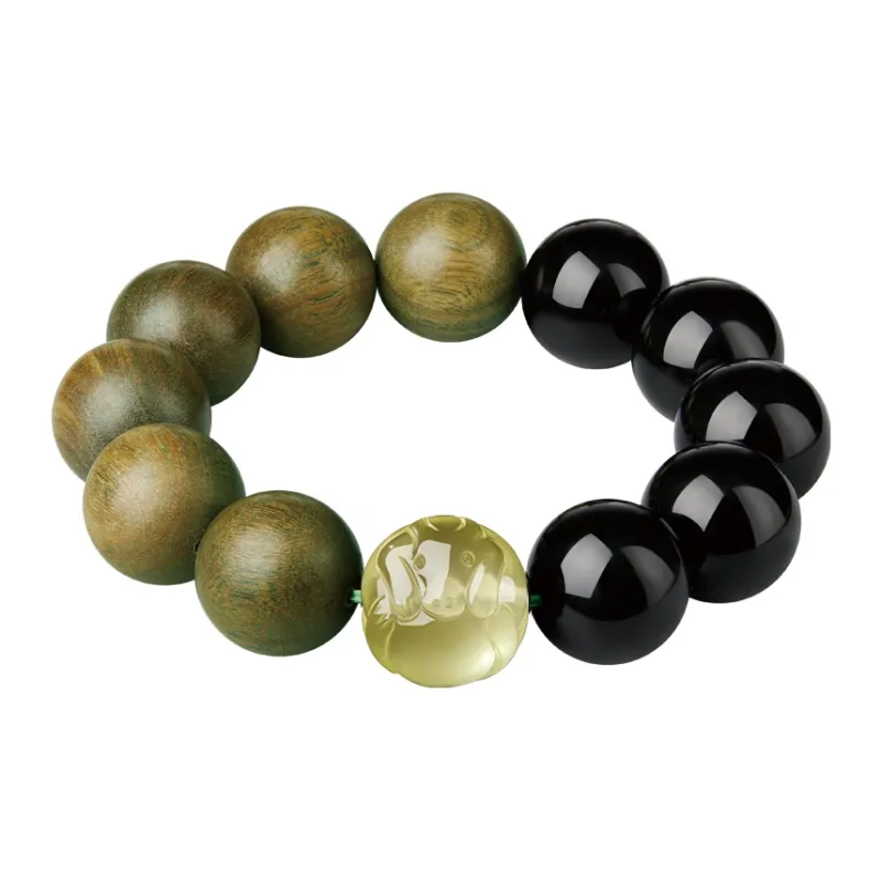 Moonstone Edge Green Sandalwood Wooden Bracelets Men's-3