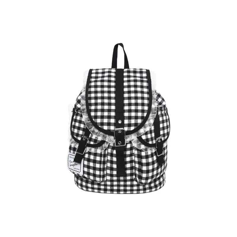 XIANGSU Nylon Backpack Women's Black & White-0