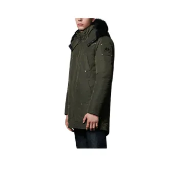 Moose Knuckles FW21 Solid Color Hooded Mid-Length Down Jacket Men's Army Green