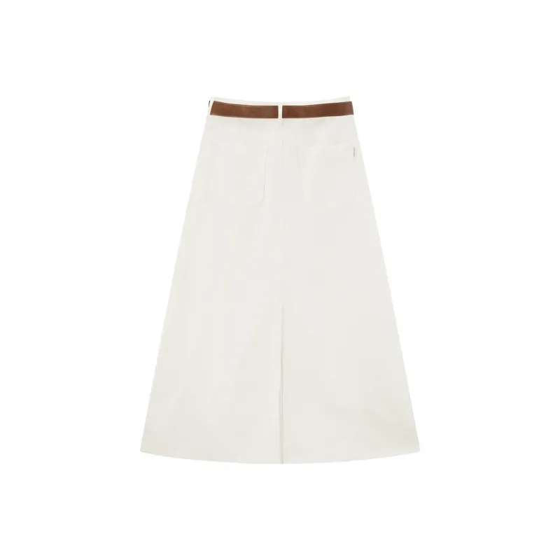 PEACEBIRD Casual Long Skirt Women's White-1