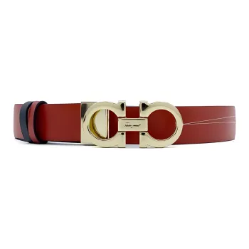 FERRAGAMO Letter Logo Pin Buckle Cow Leather Leather Belts Women's Red Width: 2.5cm