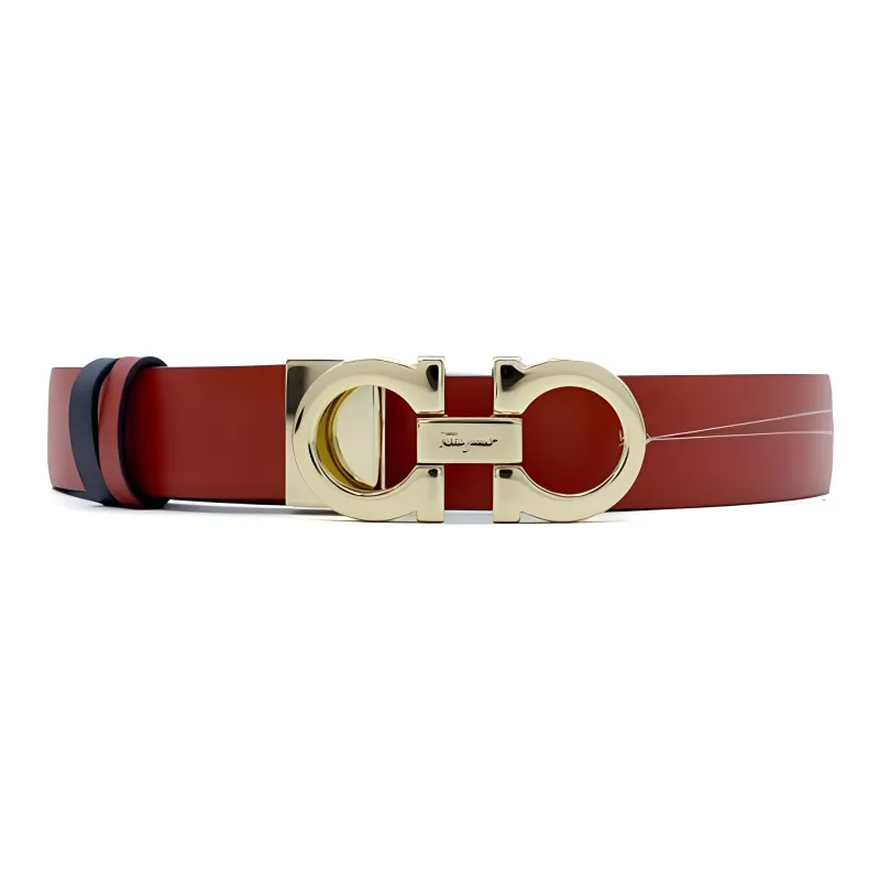 FERRAGAMO Letter Logo Pin Buckle Cow Leather Leather Belts Women's Red Width: 2.5cm-0