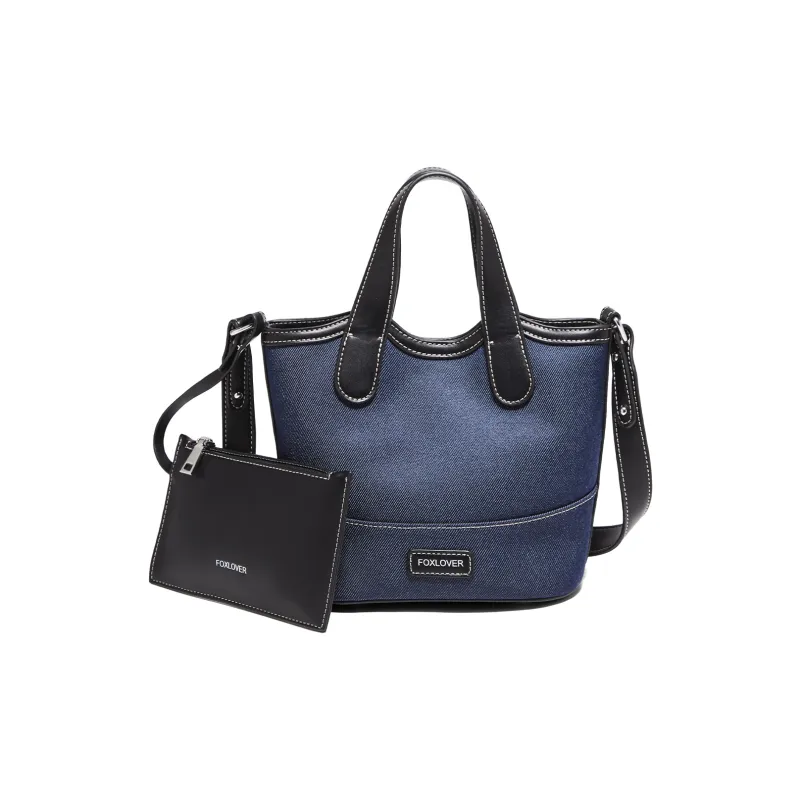 FOXER Fabric, Synthetic Leather Shoulder Bag, Crossbody Bag, Handbag, Combo Bag Tubas Women's Denim Blue-1
