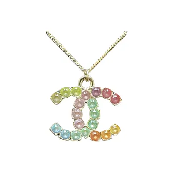 CHANEL Alloy Rhinestone Necklaces Unisex Gold