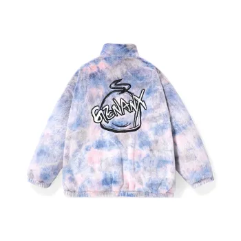 GENANX Letter Stand Collar Puffer Jacket Unisex Blue Pink