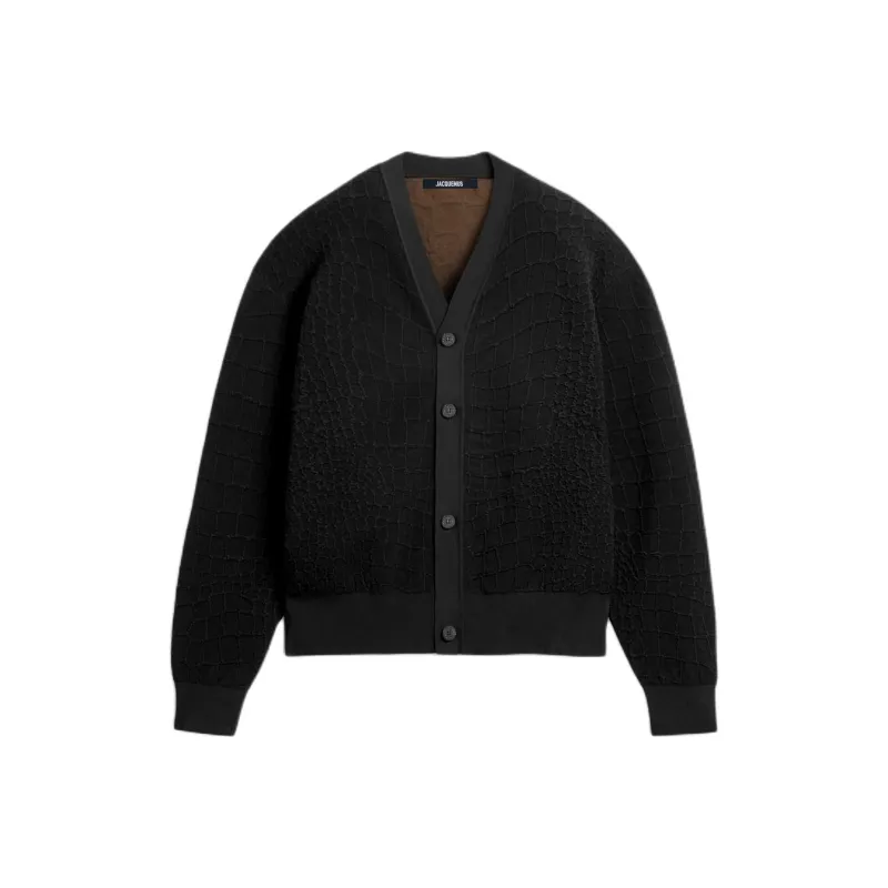 Jacquemus SS25 High neck Cardigan Knitwear Men's BLACK/Black-0