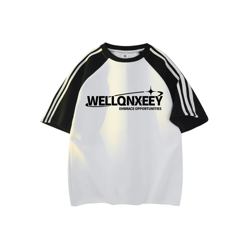 Qnxeey T Shirt Unisex Black & White With Gray Sleeves-5