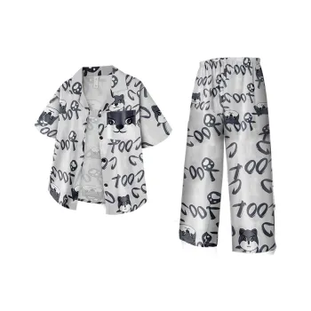 Qiao Ni Tong Pajama Set Men's Silver Gray Cool Dog