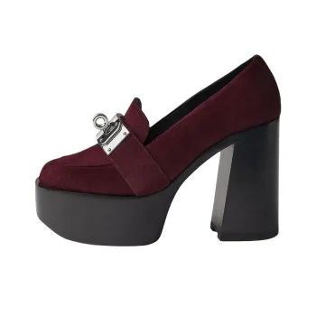 HERMES Escarpim Chunky Heel High Heels 11cm Women's Burgundy