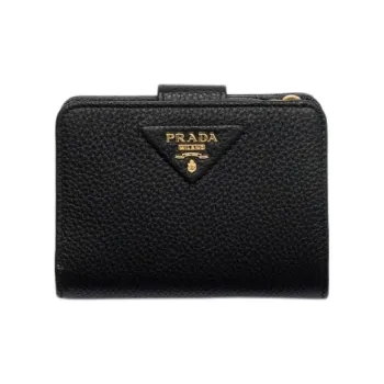 PRADA Vitello Dino Cow Leather Wallet Women's Black