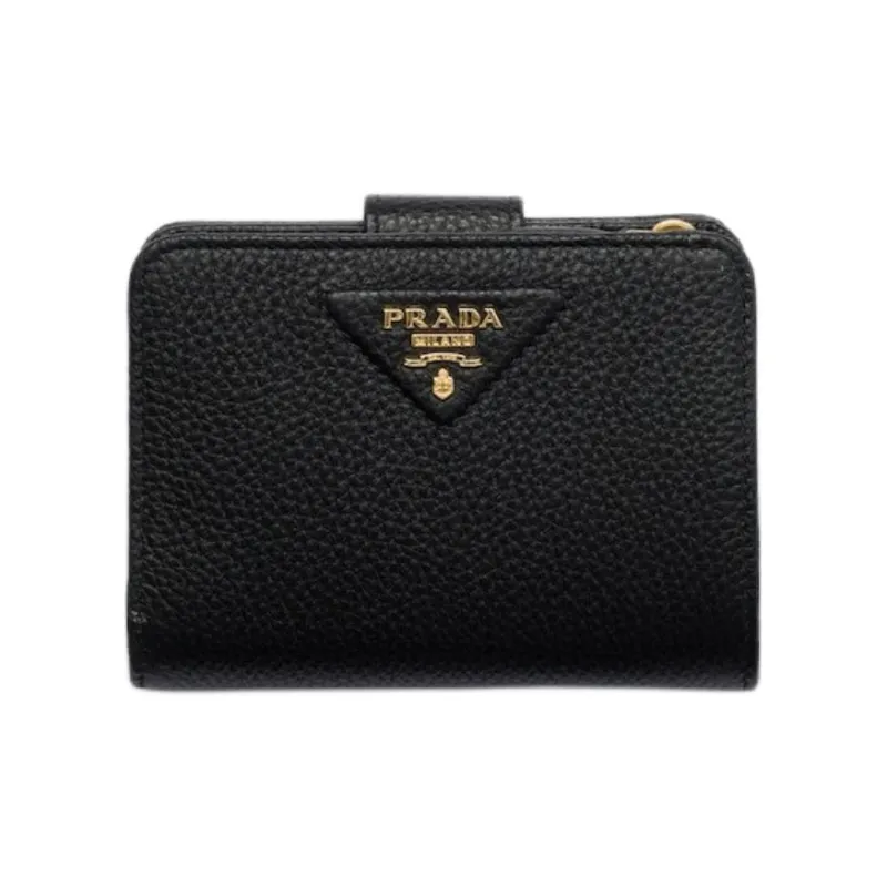 PRADA Vitello Dino Cow Leather Wallet Women's Black-0