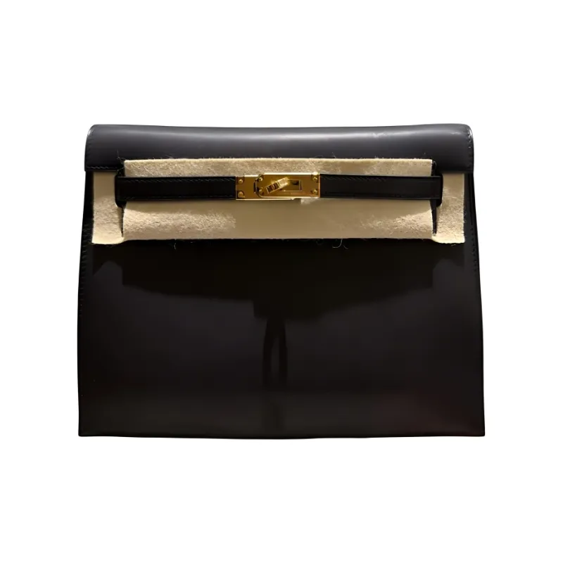 HERMES Kelly Danse Swift Leather Clutch Women's 89 Noir Black-1