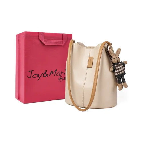 Joy&Mario Synthetic Leather Bucket Bag, Shoulder Bag Women's Ecru & Brown/Cream Apricot & Coffee