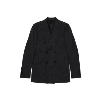 CELINE Double Breasted Pinstriped Wool Blazer