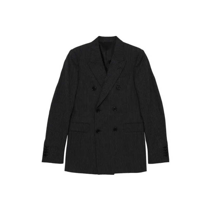 CELINE Double Breasted Pinstriped Wool Blazer-0