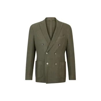 HUGO BOSS Slim-Fit Jacket In Wool Silk And Linen Jackets Coats Men's Dark Green