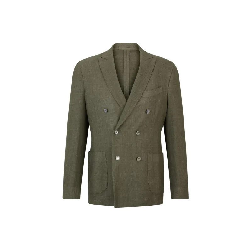 HUGO BOSS Slim-Fit Jacket In Wool Silk And Linen Jackets Coats Men's Dark Green-0
