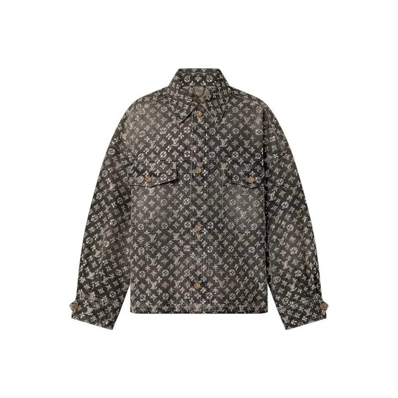 Lv Made To Order Embroidered Monogram Denim Overshirt-0