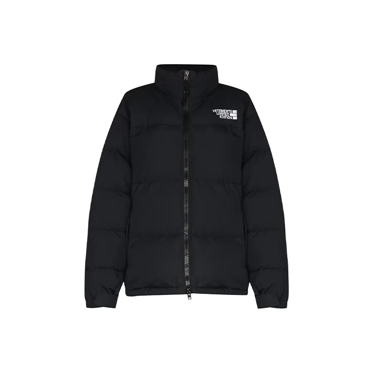 Vetements FW21 Letter Solid Color Stand Collar Down Jacket Unisex Black-0
