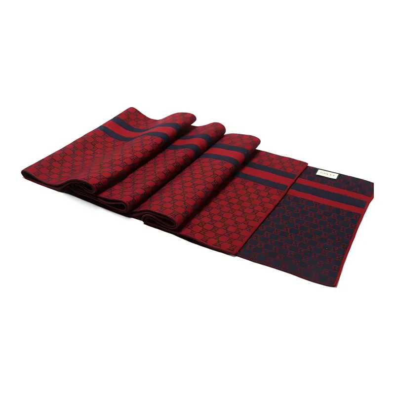 GUCCI Wool Knit Scarves Unisex Red/Black-1