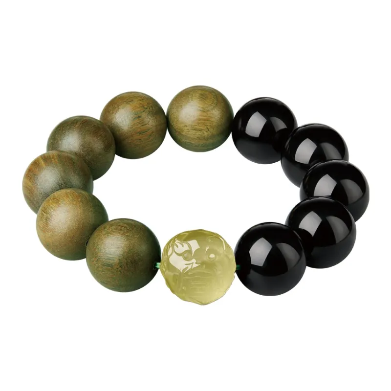 Moonstone Edge Green Sandalwood Wooden Bracelets Men's-4
