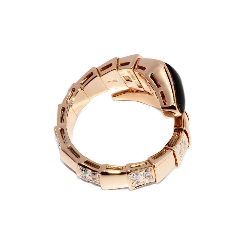 BVLGARI 18K Rose Gold Serpenti Viper Diamond Ring-1