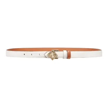 FENDI Camellia Print Calfskin Leather Belts Women's White Width  2cm