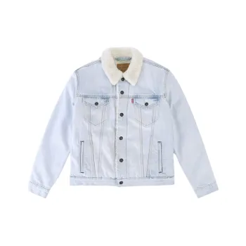 Levis Lapel Fitted Straight Long Sleeved Denim Jacket Men's Light Blue