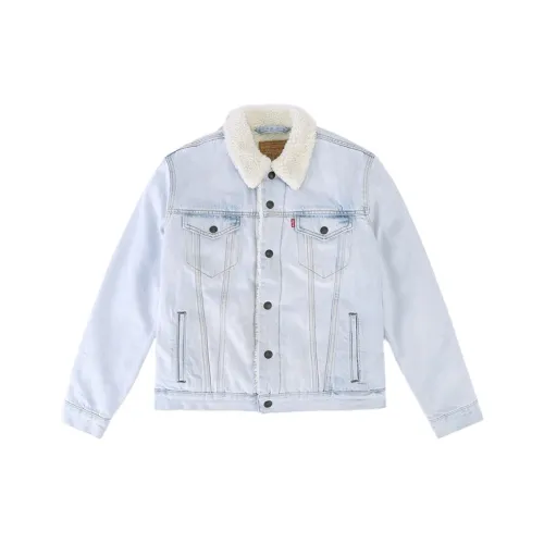 Levis Lapel Fitted Straight Long Sleeved Denim Jacket Men's Light Blue
