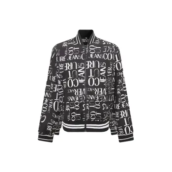 VERSACE JEANS COUTURE Men Logo Print Zip Up Sweatshirt Black